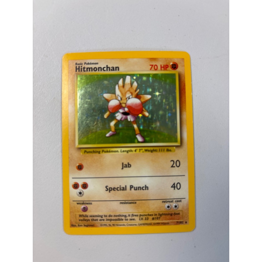 Pokemon Hitmonchan 7/102 Holo Rare 1999 Base Set Vintage TCG Card